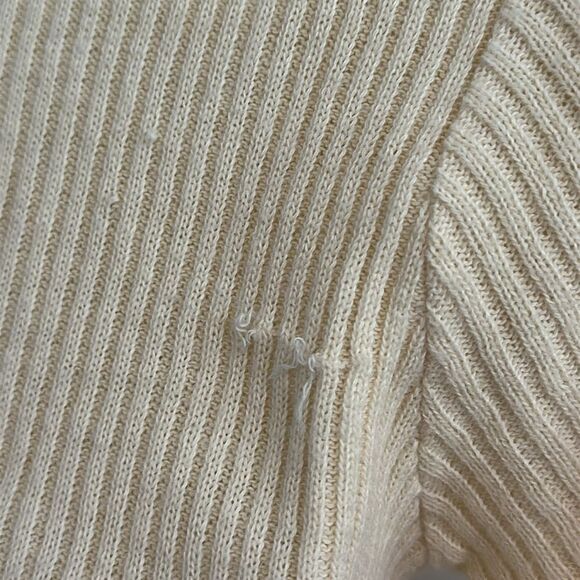 Vintage 70s/80s Cream Ribbed Knit Round Neck Short Sleeve Sweater - Picture 7 of 8
